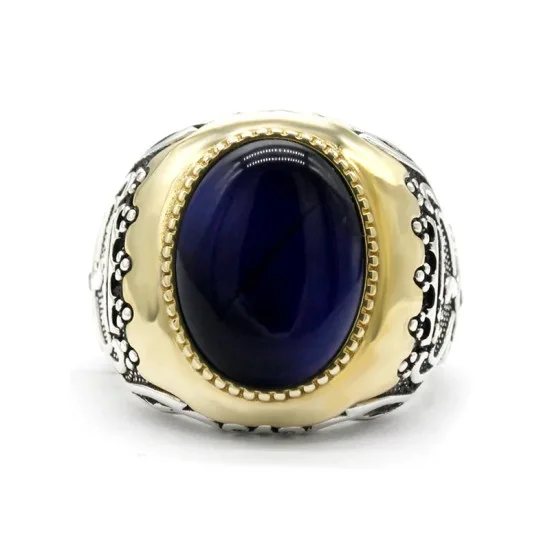 Anillo hecho a mano para hombre, anillo de plata s925 clásico Vintage Türkiye, anillo de joyería Türkiye de ojo de tigre azul Natural para hombre y mujer - malaquita tienda 36
