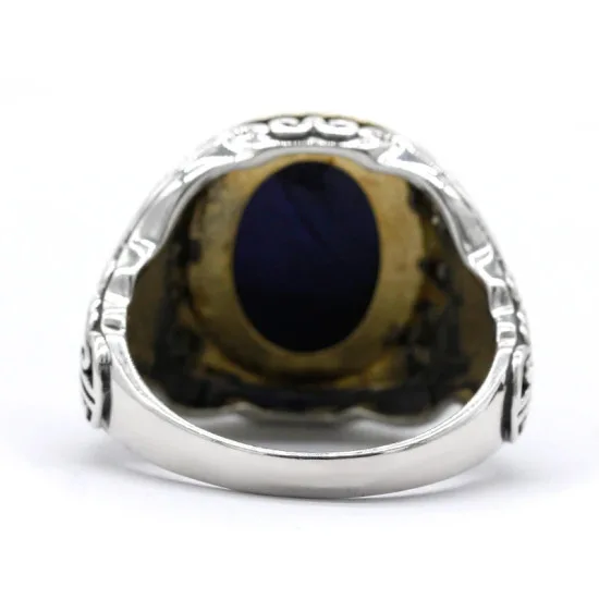 Anillo hecho a mano para hombre, anillo de plata s925 clásico Vintage Türkiye, anillo de joyería Türkiye de ojo de tigre azul Natural para hombre y mujer - malaquita tienda 36