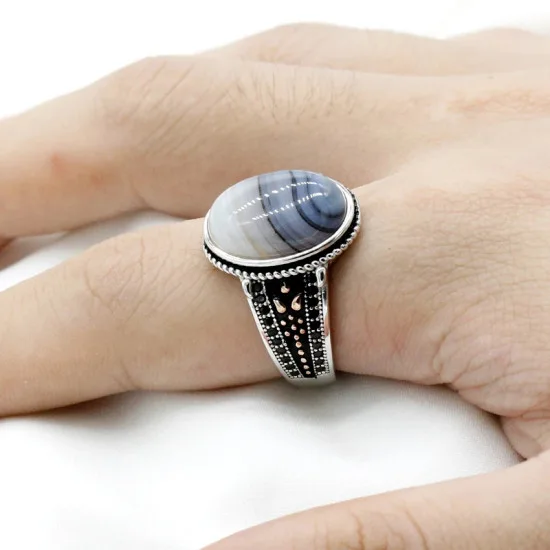 Nuevo anillo de plata 925 para hombre, ágata ovalada, conjunto de joyería Vintage con personalidad para hombre, anillo de pareja a la moda para mujer - malaquita tienda 36